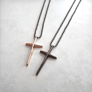Σταυρός με αλυσίδα σε ιδιαίτερα μοντέρνο σχέδιο - charms, ορείχαλκος, σταυρός, μακριά, φθηνά - 3