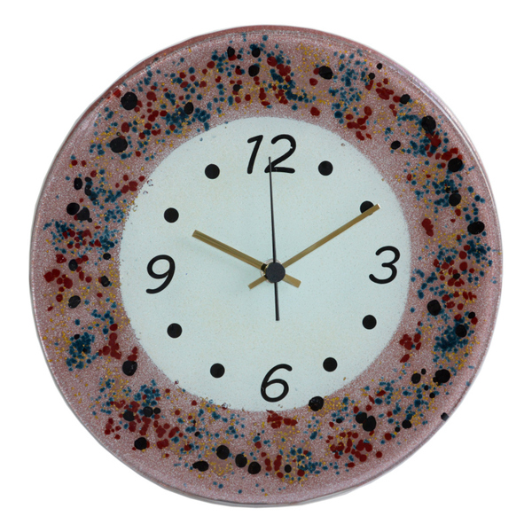 Γυάλινο Ρολόι Τοίχου 25χ25χ4 ροζ - amythito 05333001415 - γυαλί, διακόσμηση, τοίχου