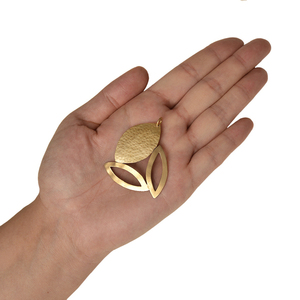 Χειροποίητο μενταγιόν χρυσόχρωμο σχήματος φύλλου - ορείχαλκος, faux bijoux - 2