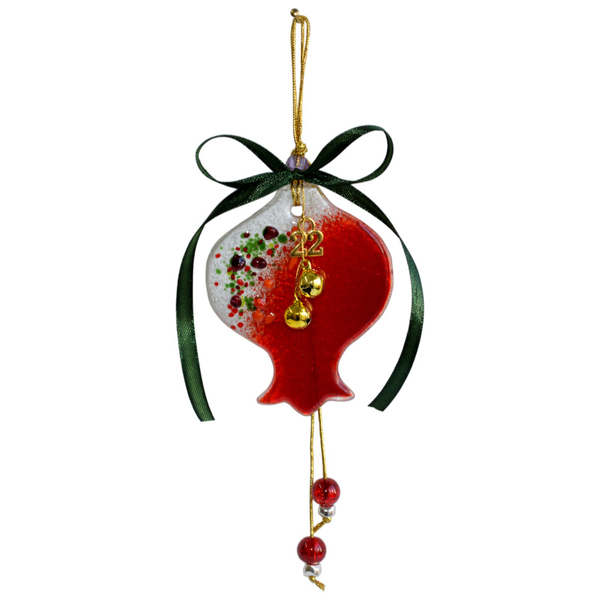 Γυάλινο Γούρι "2022" Ρόδι κόκκινο15χ6 κόκκινο - amythito 04226805 - γυαλί, ρόδι, χριστουγεννιάτικα δώρα, γούρια