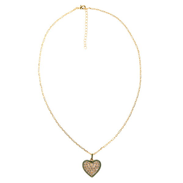 Green Heart Chain Necklace - charms, γυναικεία, επιχρυσωμένα, ορείχαλκος, καρδιά - 2
