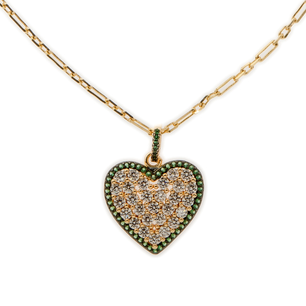 Green Heart Chain Necklace - charms, γυναικεία, επιχρυσωμένα, ορείχαλκος, καρδιά