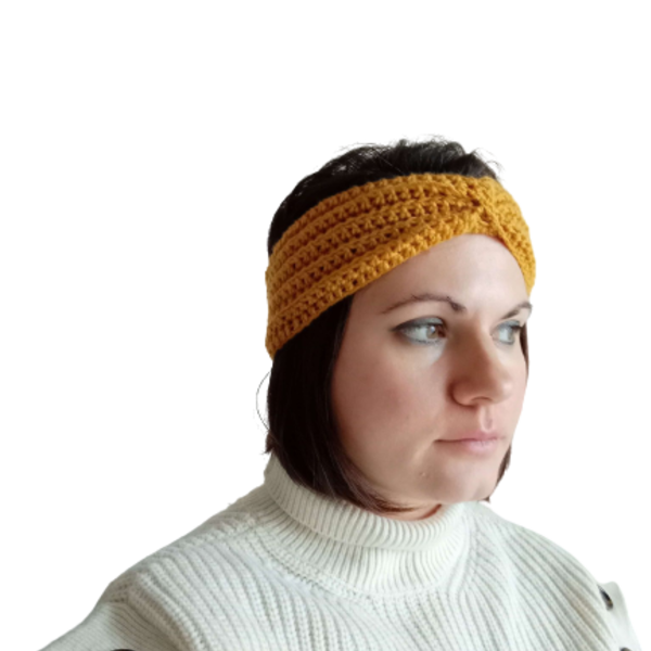 Κομψή χειροποίητη πλεκτή κορδέλα headband σε γλυκό κίτρινο (μουσταρδί) χρώμα. One size. Ταιριάζει ιδανικά με όλες τις καθημερινές σας εμφανίσεις. - πλεκτή, headbands - 3