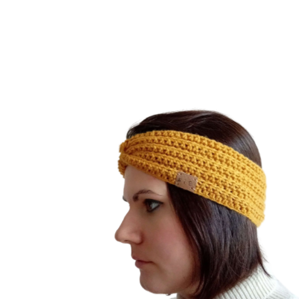 Κομψή χειροποίητη πλεκτή κορδέλα headband σε γλυκό κίτρινο (μουσταρδί) χρώμα. One size. Ταιριάζει ιδανικά με όλες τις καθημερινές σας εμφανίσεις. - πλεκτή, headbands - 4