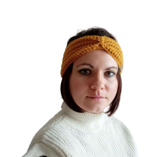 Κομψή χειροποίητη πλεκτή κορδέλα headband σε γλυκό κίτρινο (μουσταρδί) χρώμα. One size. Ταιριάζει ιδανικά με όλες τις καθημερινές σας εμφανίσεις. - πλεκτή, headbands - 5