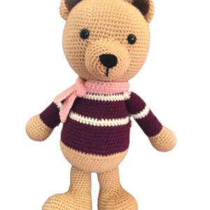 Αρκούδος με μπορντώ πουλόβερ - λούτρινα, αρκουδάκι, βελονάκι, amigurumi