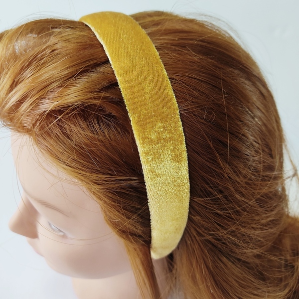 Στέκα βελούδινη κίτρινη - μοδάτο, για τα μαλλιά, στέκες - 2
