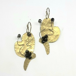 Σκουλαρίκια πεταλούδες με μαύρα κρύσταλλα - ημιπολύτιμες πέτρες, ορείχαλκος, κρεμαστά