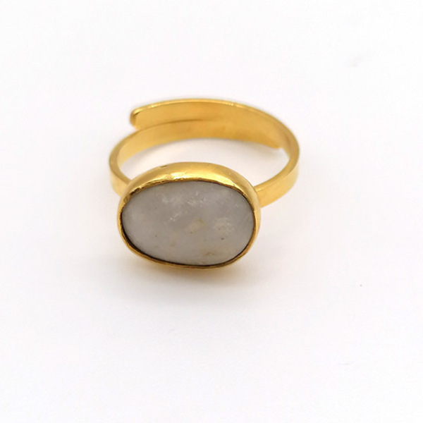 Δαχτυλίδι από άσπρο βότσαλο - ασήμι, επιχρυσωμένα, μικρά, boho, αυξομειούμενα - 2