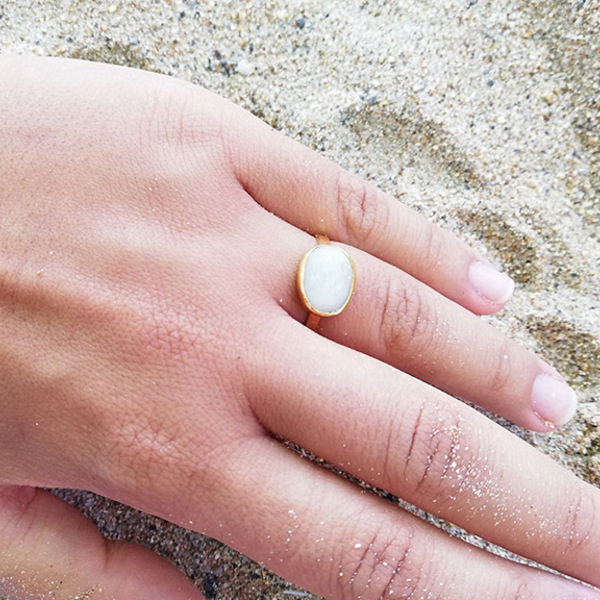 Δαχτυλίδι από άσπρο βότσαλο - ασήμι, επιχρυσωμένα, μικρά, boho, αυξομειούμενα - 3