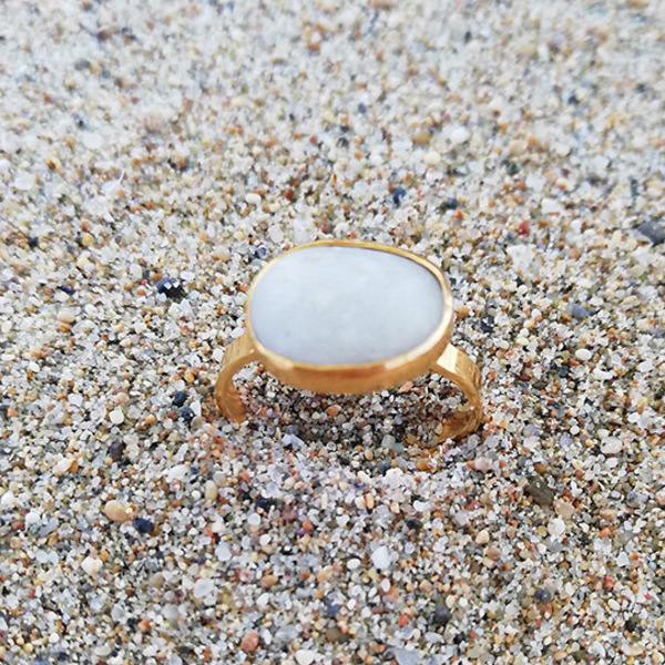 Δαχτυλίδι από άσπρο βότσαλο - ασήμι, επιχρυσωμένα, μικρά, boho, αυξομειούμενα - 4
