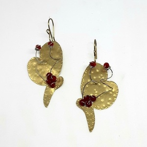 Σκουλαρίκια πεταλούδες από ορειχαλκο με κόκκινα κρύσταλλα - ημιπολύτιμες πέτρες, ορείχαλκος, κρεμαστά