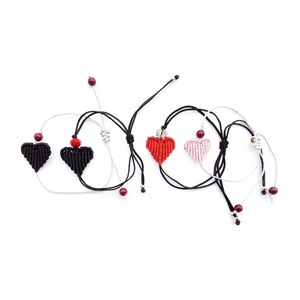 Βραχιόλι Κόκκινη Καρδιά - καρδιά, μακραμέ, boho, χεριού, αυξομειούμενα - 3