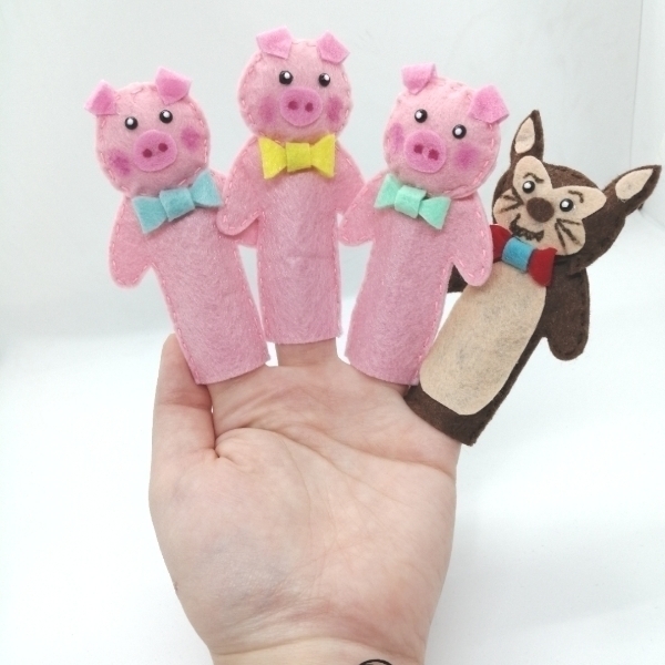 Χειροποίητες δαχτυλόκουκλες με θέμα "Τα 3 γουρουνάκια" - βρεφικά, για παιδιά - 2
