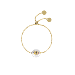 Βραχιόλι από Ατσάλι και Μαργαριτάρι "Pearl Eye Bracelet" - αλυσίδες, μαργαριτάρι, μάτι, χεριού, αυξομειούμενα