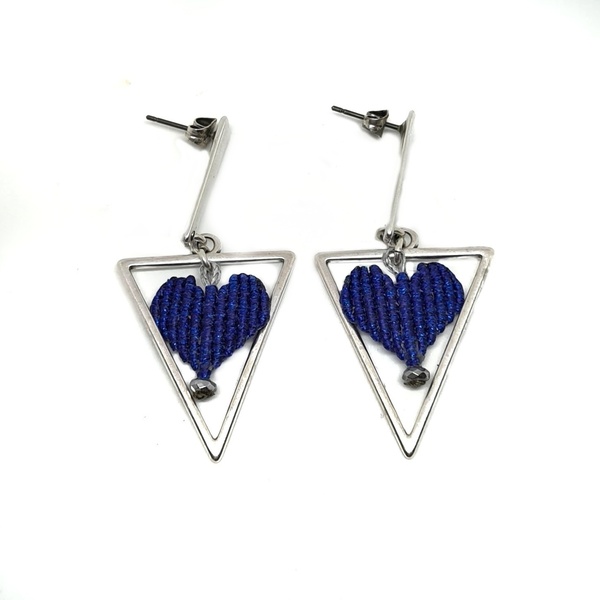 Μίνιμαλ σκουλαρίκια μακραμέ με μπλε καρδούλα - καρδιά, πέτρες, μικρά, κρεμαστά, μεγάλα