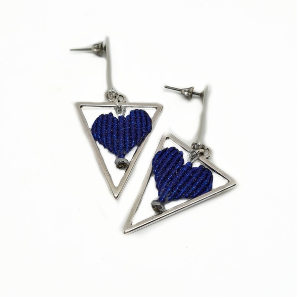 Μίνιμαλ σκουλαρίκια μακραμέ με μπλε καρδούλα - καρδιά, πέτρες, μικρά, κρεμαστά, μεγάλα - 3