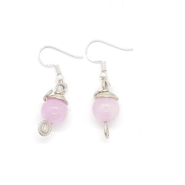 Χειροποίητο σκουλαρίκι αλπακάς ροζ χαλαζίας - ημιπολύτιμες πέτρες, αλπακάς, μικρά, κρεμαστά, φθηνά
