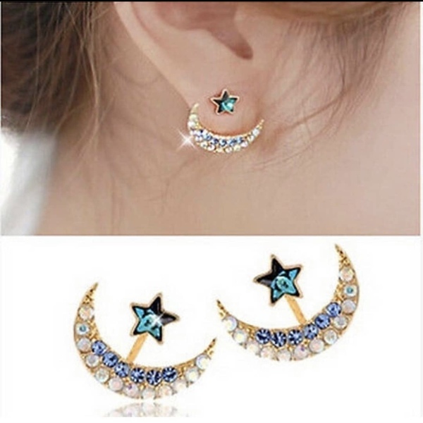 Earrings ⭐️ - αστέρι, φεγγάρι, καρφωτά, μικρά, φθηνά - 2
