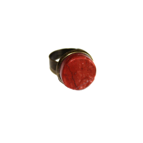 Ρυθμιζόμενο δαχτυλίδι κύκλος από κόκκινο μάρμαρο-διαμετρος 1,60cm - χειροποίητα, μικρά, μπρούντζος, αυξομειούμενα - 3