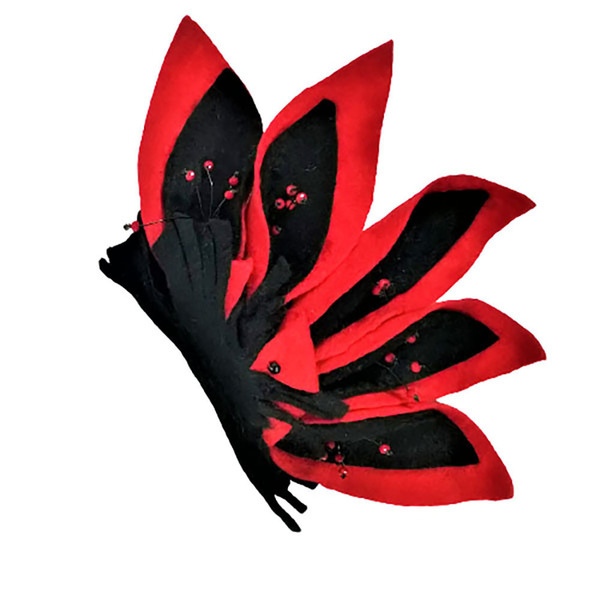 Kαρφίτσα λουλούδι από κόκκινη και μαύρη τσόχα (8) - ύφασμα