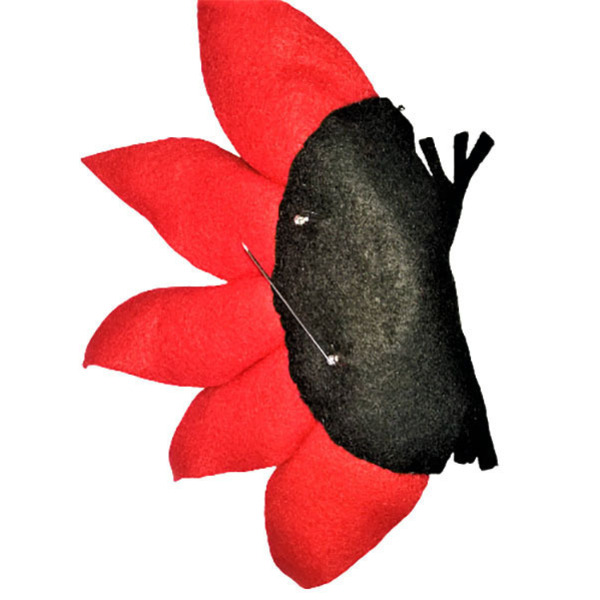 Kαρφίτσα λουλούδι από κόκκινη και μαύρη τσόχα (8) - ύφασμα - 2