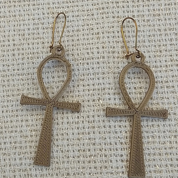 σκουλαρίκια χρυσά αιγυπτιακό aknh, σταυρός - σταυρός, plexi glass, κρεμαστά, faux bijoux, φθηνά - 2