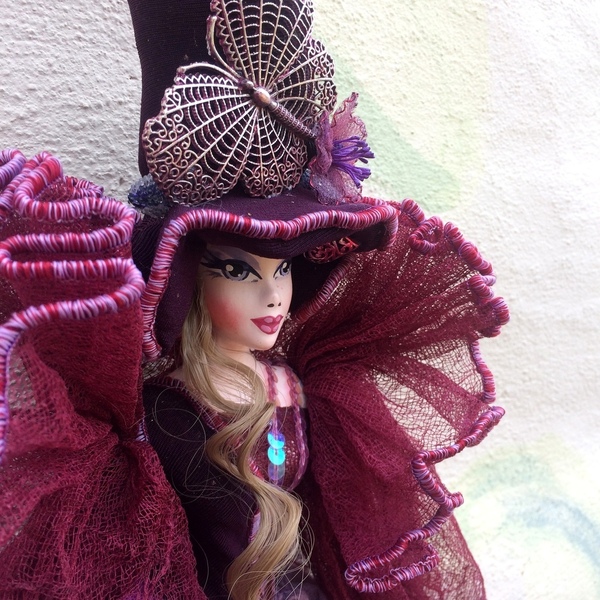Διακοσμητική Κούκλα " Βυσσινί-Μωβ Μάγισσα" ύψος 90 εκ. - ύφασμα, διακόσμηση, διακοσμητικά, διακόσμηση σαλονιού, κούκλες - 3