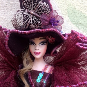 Διακοσμητική Κούκλα " Βυσσινί-Μωβ Μάγισσα" ύψος 90 εκ. - ύφασμα, διακόσμηση, διακοσμητικά, διακόσμηση σαλονιού, κούκλες - 4