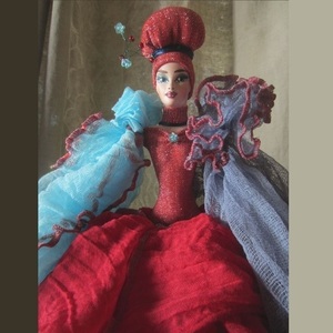 Διακοσμητική Κούκλα "Exotic κόκκινο-μπλε" ύψος 60 εκ. - ύφασμα, διακοσμητικά, διακόσμηση σαλονιού, κούκλες - 3