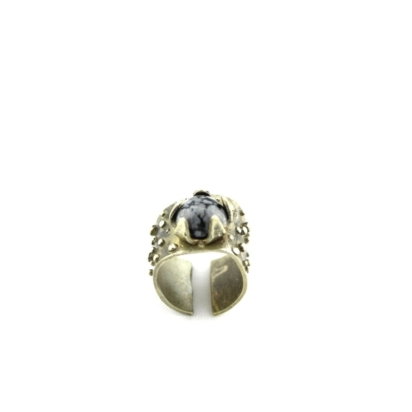 Δαχτυλίδι από αλπακά και οψιδιανό χιονιού - ημιπολύτιμες πέτρες, chevalier, αλπακάς, αυξομειούμενα