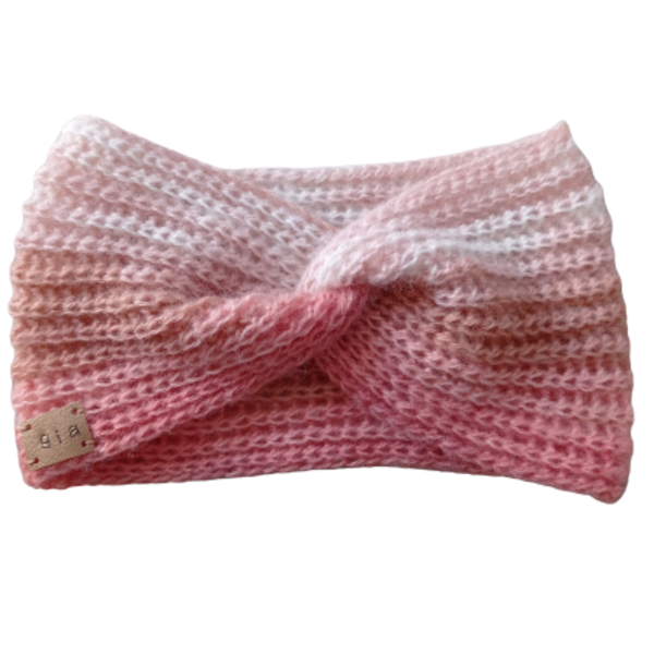 Υπέροχη χειροποίητη πλεκτή κορδέλα headband σε ροζ - μπεζ χρώμα. One size. Ιδανική να φορεθεί τον Χειμώνα πολύ ζεστή από υψηλής ποιότητας ακρυλικό & μάλλινο νήμα. - πλεκτή, σκουφάκια, headbands