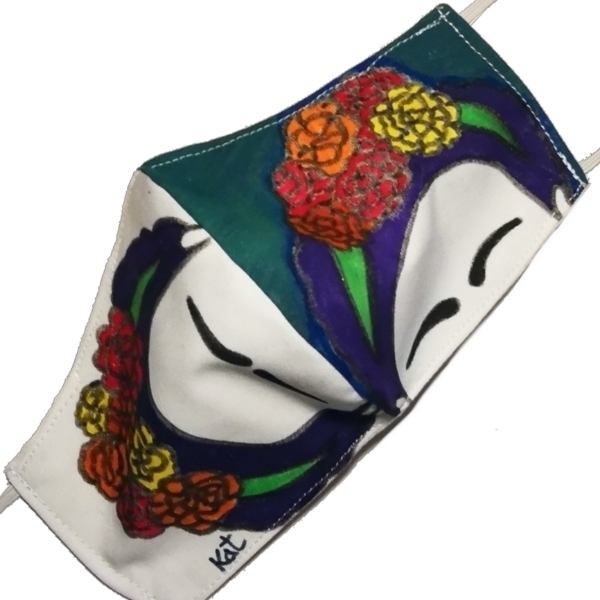 Φριντα Ζωγραφισμένη χειροποίητη μάσκα βαμβακερή - βαμβάκι, ζωγραφισμένα στο χέρι, γυναικεία
