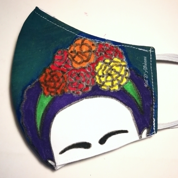 Φριντα Ζωγραφισμένη χειροποίητη μάσκα βαμβακερή - βαμβάκι, ζωγραφισμένα στο χέρι, γυναικεία - 2