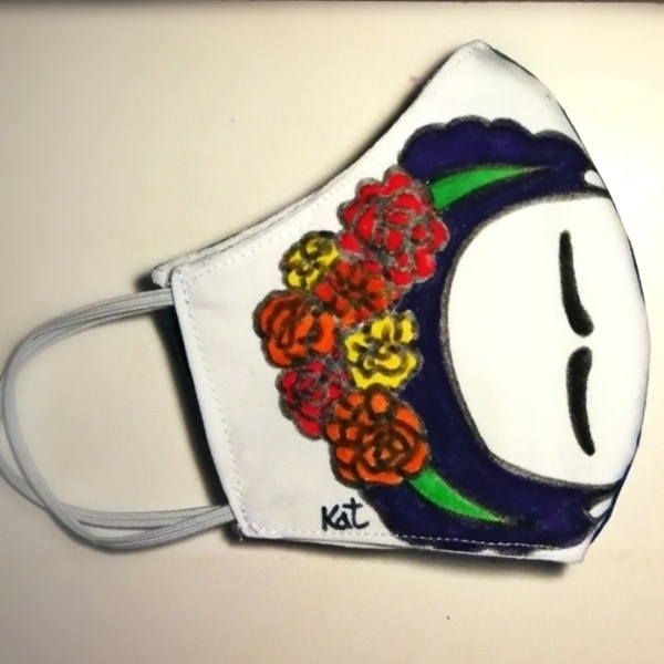 Φριντα Ζωγραφισμένη χειροποίητη μάσκα βαμβακερή - βαμβάκι, ζωγραφισμένα στο χέρι, γυναικεία - 3