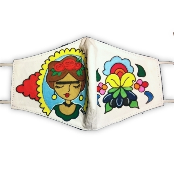 Ζωγραφισμένη χειροποίητη βαμβακερή γυναικεία μάσκα - βαμβάκι, ζωγραφισμένα στο χέρι, διπλής όψης
