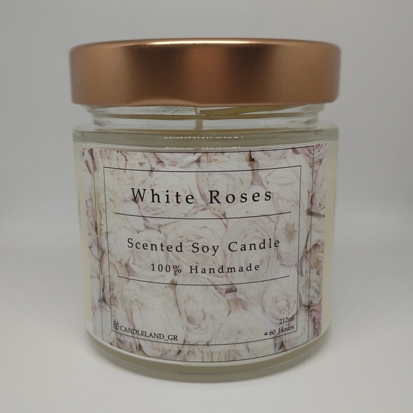 White Roses 100% Soy Candle 212ml - τριαντάφυλλο, αρωματικά κεριά, σόγια, κερί σόγιας