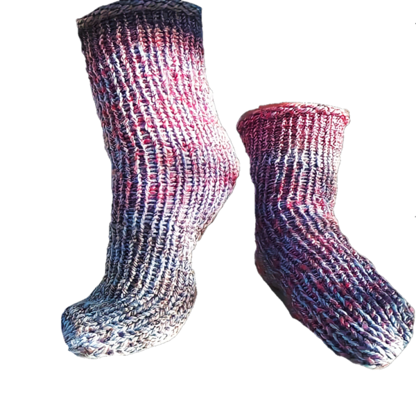 Πλεκτές κυλινδρικές κάλτσες (ένα μέγεθος) ροζ-γαλαζιο - πλεκτό, χειροποίητα - 5