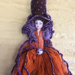 Διακοσμητική Κούκλα "Μαγισσάκι πορτοκαλί-μωβ" ύψος 40 εκ. - διακοσμητικά, διακόσμηση σαλονιού, δωμάτιο παιδιών - 2