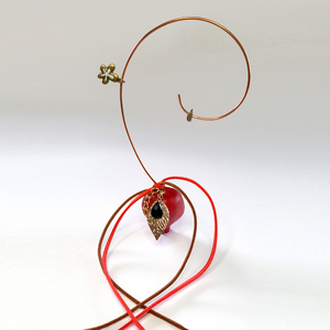 Ρόδι κόκκινο πήλινο χειροποίητο με χάλκινο σύρμα 11εκΧ16εκ - πέτρα, πηλός, μέταλλο, ρόδι, γούρια