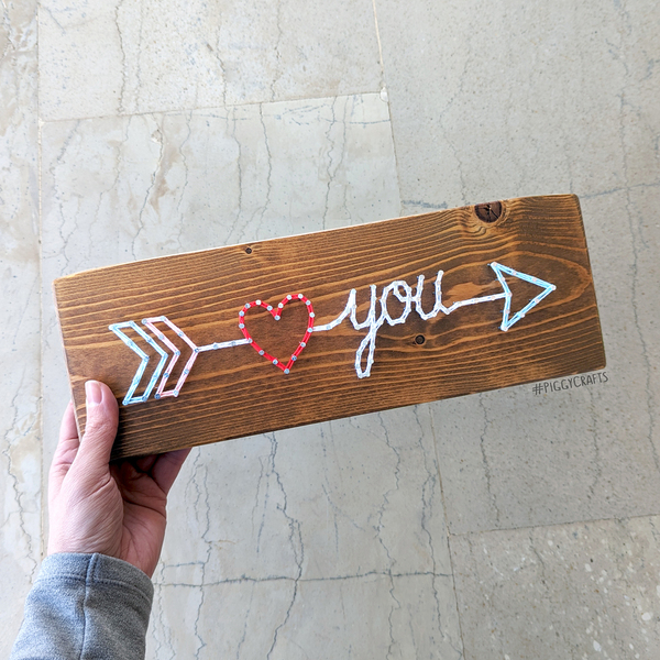 Ξύλινη πινακίδα με καρφιά & κλωστές "Love You" 33x12cm - ξύλο, αγάπη, διακοσμητικά, δώρα αγίου βαλεντίνου, αγ. βαλεντίνου - 5