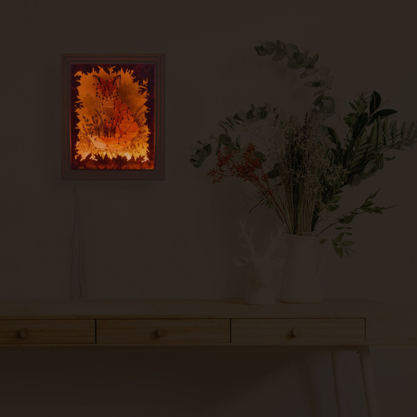 Φωτιζόμενο κάδρο αλεπου, με string art και ακουαρέλα - δώρα για βάπτιση, δώρα γενεθλίων, διακοσμητικά, διακόσμηση σαλονιού - 3