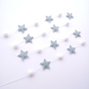 Διακοσμητική Γιρλάντα με Λευκά Πον Πον και Υφασμάτινα Μπλε Αστέρια - αγόρι, αστέρι, γιρλάντες, pom pom, αγορίστικο - 2