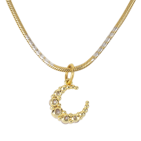 Κολιέ με Zircon "Crescent" - charms, επιχρυσωμένα, ασήμι 925, φεγγάρι, κοντά - 2