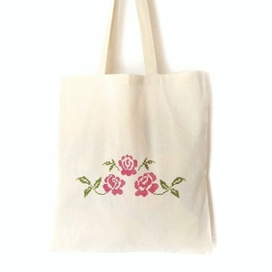 Κεντημένη τσάντα πολλαπλών χρήσεων - vintage roses - - ύφασμα, ώμου, all day, tote, πάνινες τσάντες
