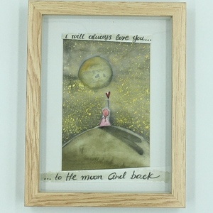 "I will always love you to the moon and back" Ζωγραφική με Μεικτή Τεχνική σε Κορνίζα - πίνακες & κάδρα, πίνακες ζωγραφικής