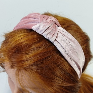 Στέκα βελούδο με κόμπο ροζ - μοδάτο, για τα μαλλιά, στέκες - 3