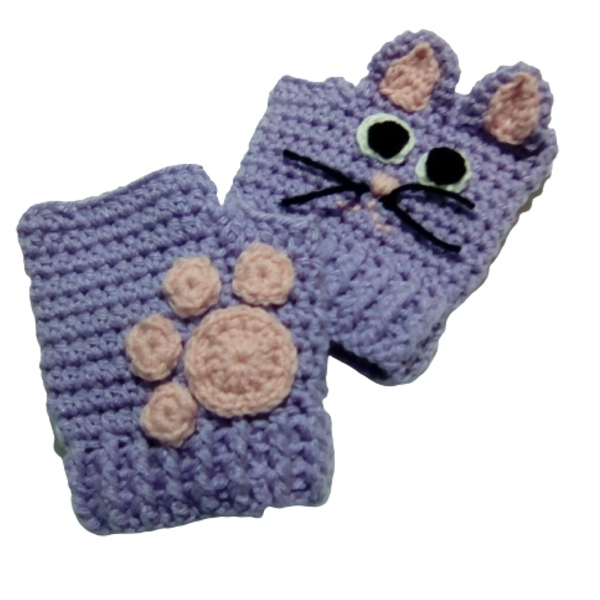 Παιδικά γάντια μωβ γάτα - 2