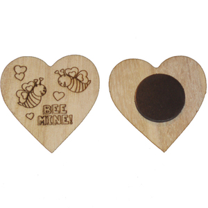 Ξύλινη καρδιά μαγνήτης (Μέλισσες) - ξύλο, καρδιά, διακοσμητικά