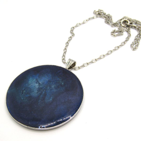 Blue Nebula ~ σκούρο μπλε κολιέ - γυαλί, μακριά, ατσάλι, μεγάλα - 2